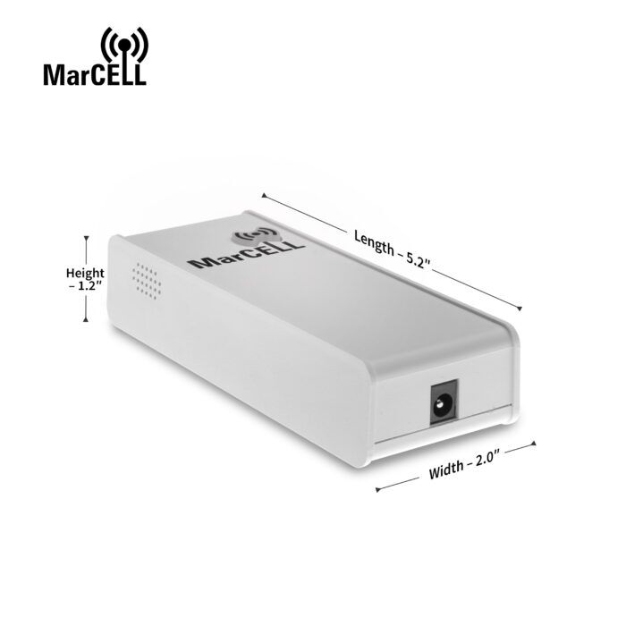 MarCELL Multisensor dimensions diagram showing device height, width, and length.
